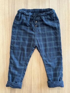 H&M Kids, Fully lined corduroy pants, dark grey/ checkered, size 3/4 years